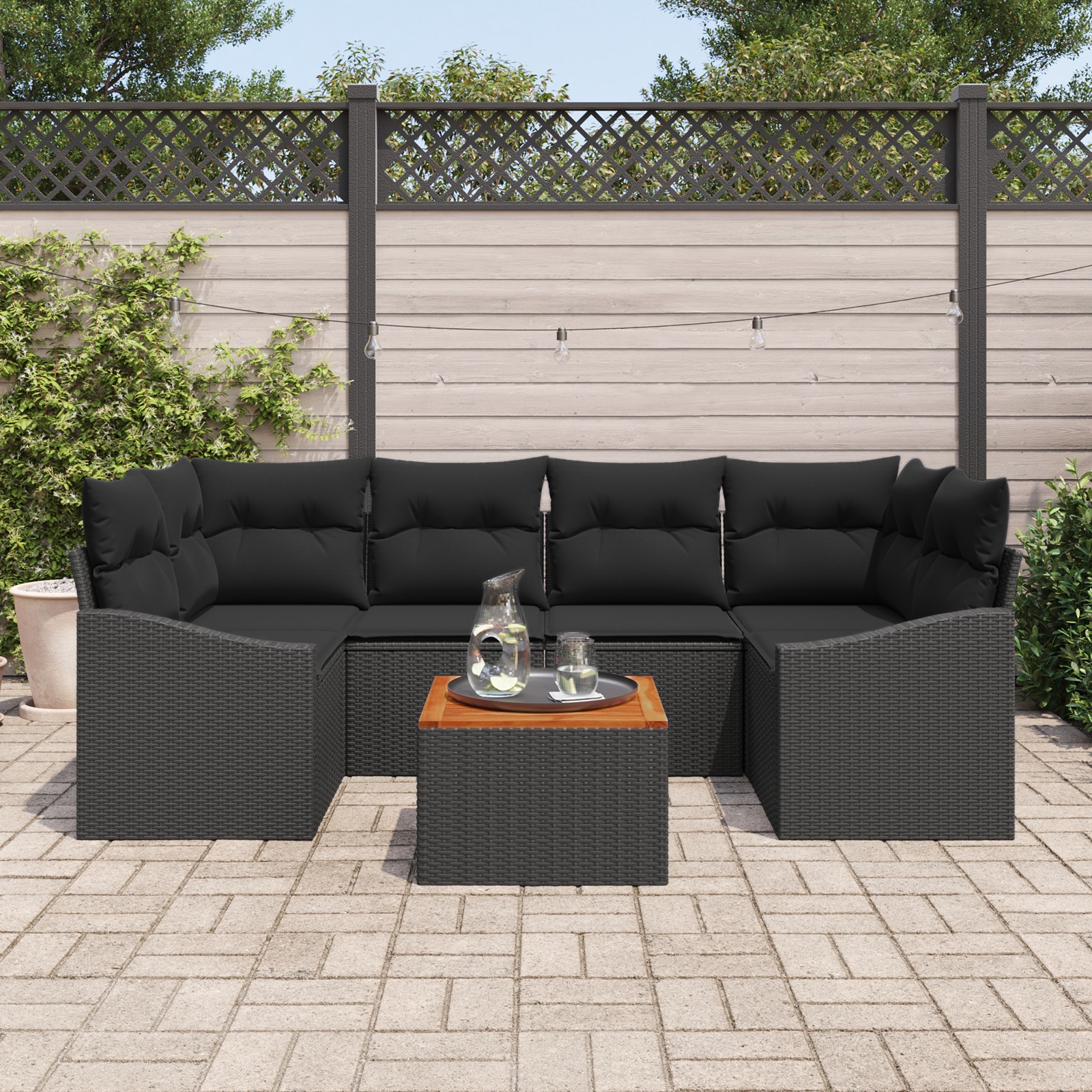 3347786 3 Set de canapele pentru grădină cu pernă 7 pcs Negru Rattan poli Set de canapele pentru grădină cu pernă 7 pcs Negru Rattan poli - imagine 3
