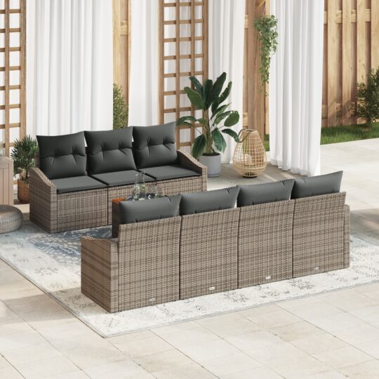 Set de canapele pentru grădină cu pernă 8 pcs Gri Rattan poli
