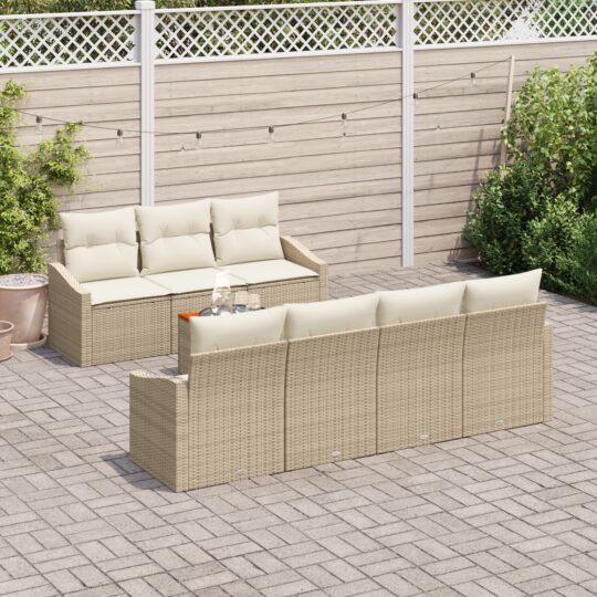 Set de canapele pentru grădină cu pernă 8 pcs Bej Rattan poli