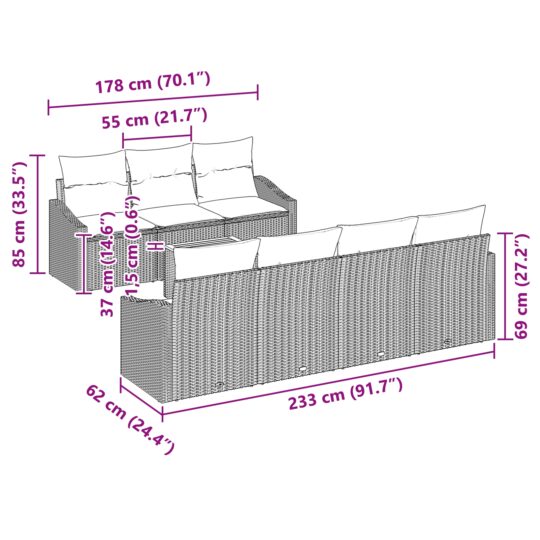 3347792 5 Set de canapele pentru grădină cu pernă 8 pcs Bej Rattan poli 3347792 5