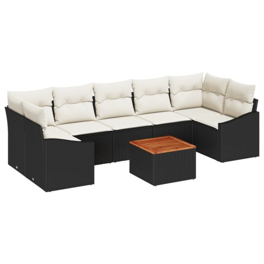 Alternative view of Set de canapele pentru grădină cu pernă 8 pcs Negru Rattan poli