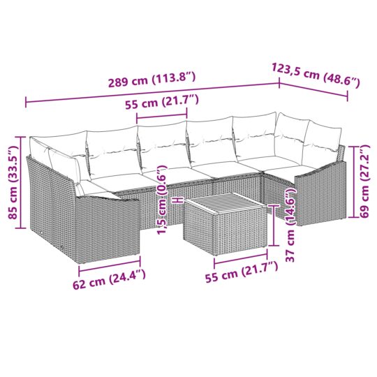 3347798 8 Set de canapele pentru grădină cu pernă 8 pcs Bej Rattan poli 3347798 8