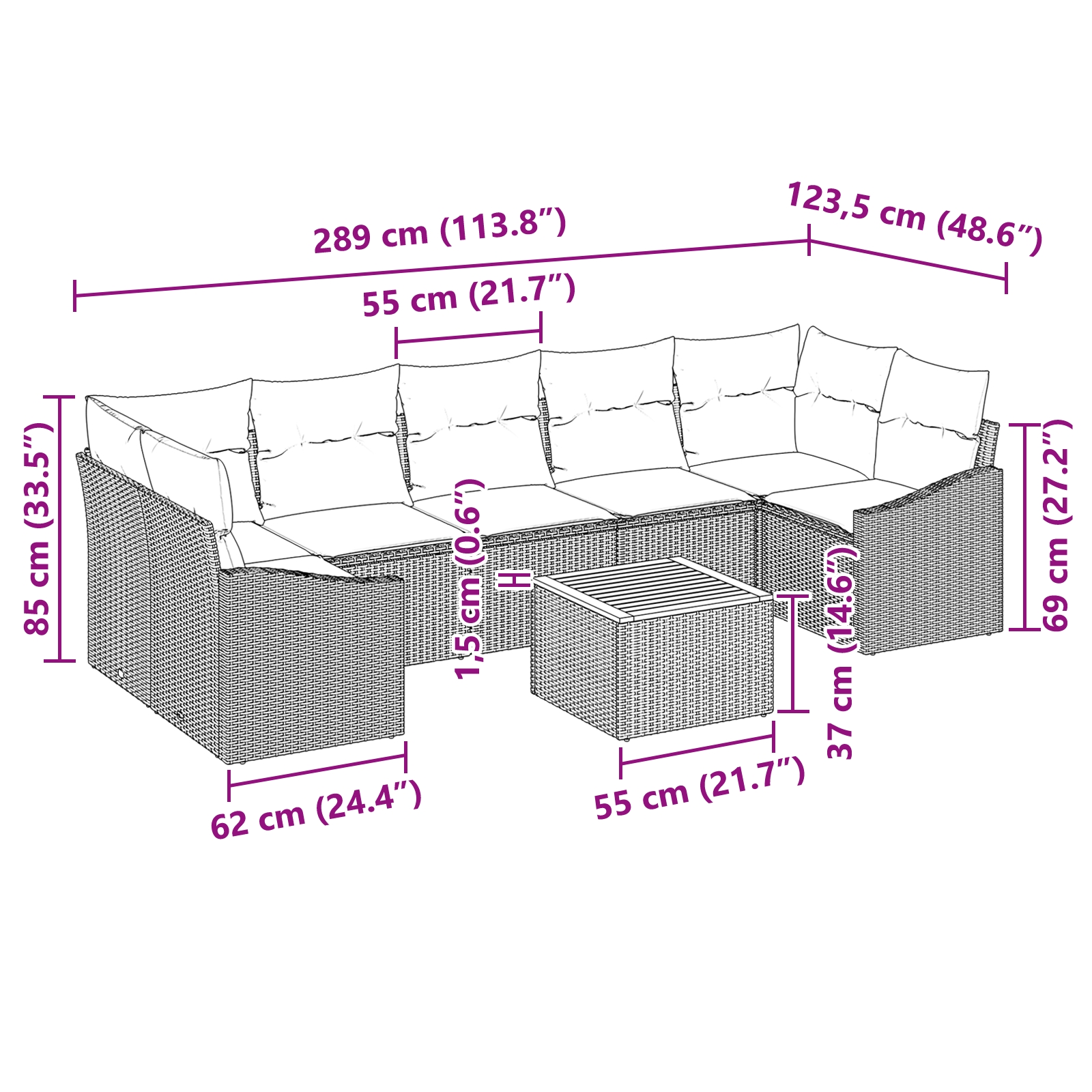 3347798 8 Set de canapele pentru grădină cu pernă 8 pcs Bej Rattan poli Set de canapele pentru grădină cu pernă 8 pcs Bej Rattan poli - imagine 8