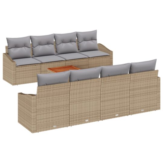 Alternative view of Set de canapele pentru grădină cu pernă 9 pcs Bej Rattan poli