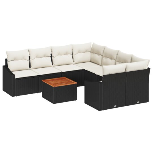Alternative view of Set de canapele pentru grădină cu pernă 9 pcs Negru Rattan poli