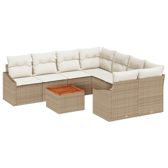 Alternative view of Set de canapele pentru grădină cu pernă 9 pcs Bej Rattan poli