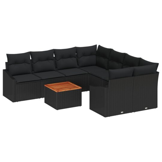 Alternative view of Set de canapele pentru grădină cu pernă 9 pcs Negru Rattan poli