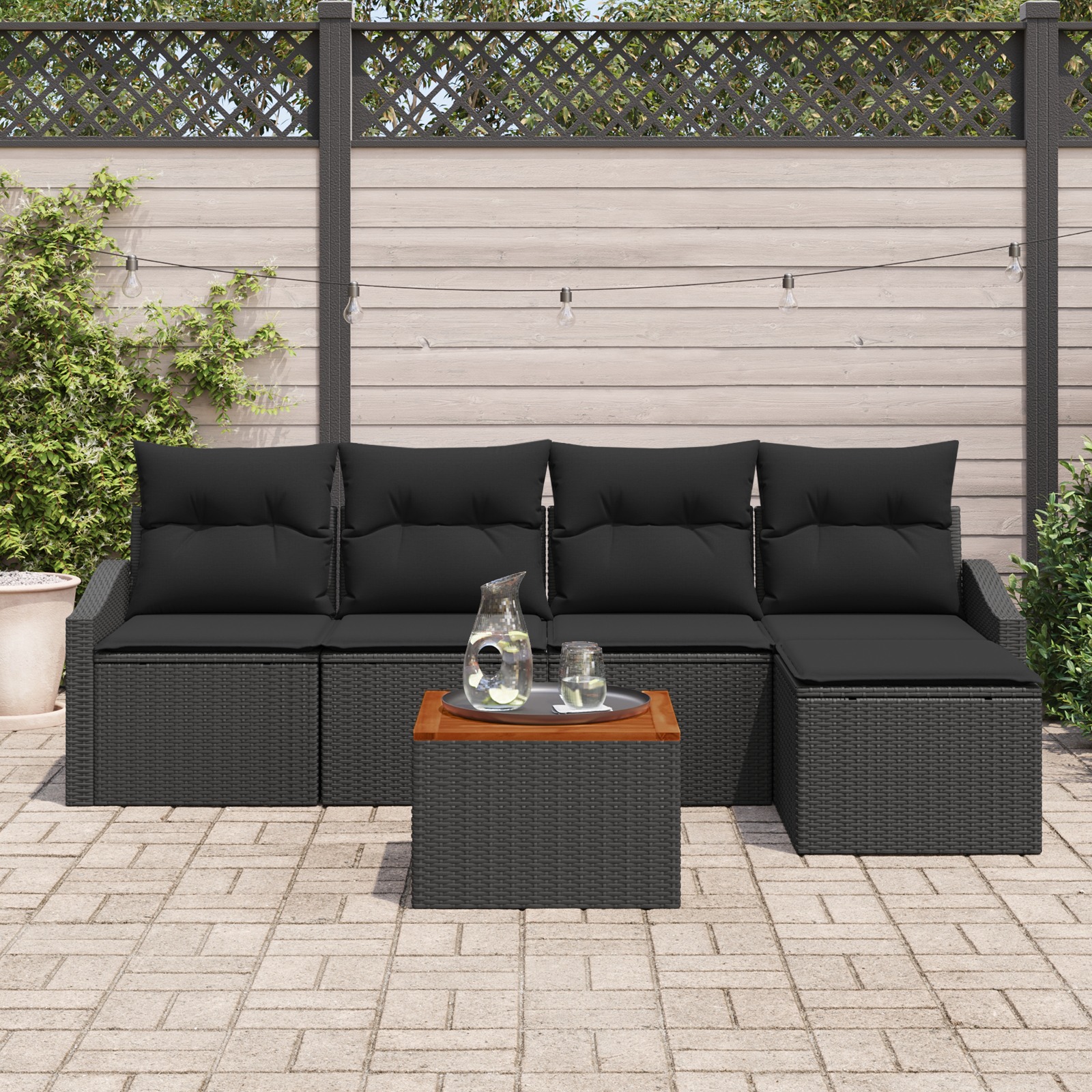 3347821 3 Set de canapele pentru grădină cu pernă 6 pcs Negru Rattan poli Set de canapele pentru grădină cu pernă 6 pcs Negru Rattan poli - imagine 3