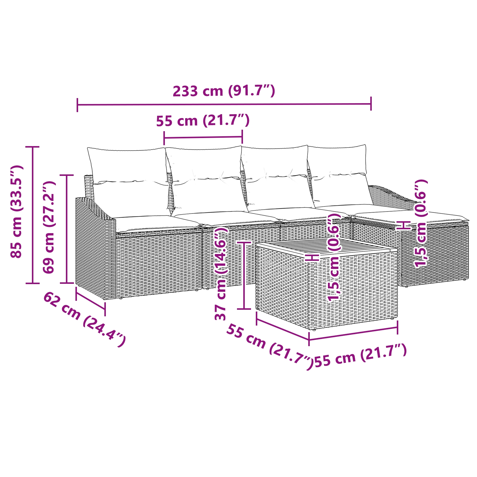 3347821 9 Set de canapele pentru grădină cu pernă 6 pcs Negru Rattan poli Set de canapele pentru grădină cu pernă 6 pcs Negru Rattan poli - imagine 9