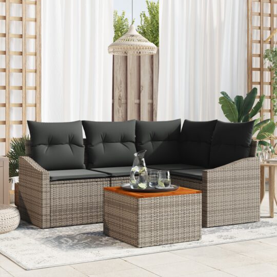 Set de canapele pentru grădină cu pernă 5 pcs Gri Rattan poli