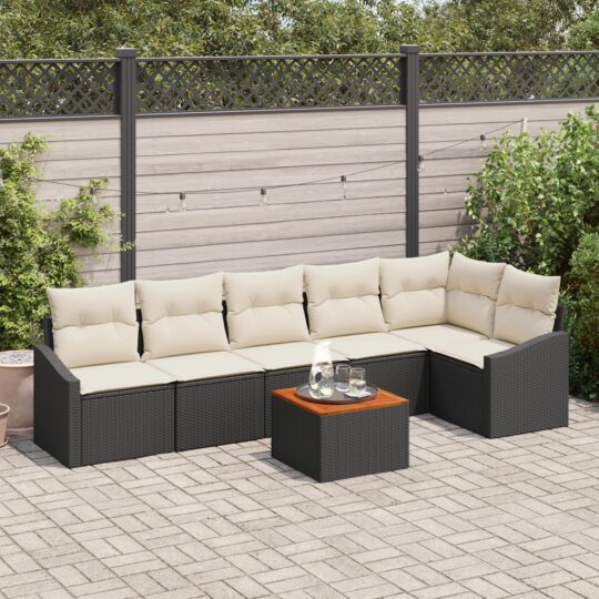Set de canapele pentru grădină cu pernă 7 pcs Negru Rattan poli