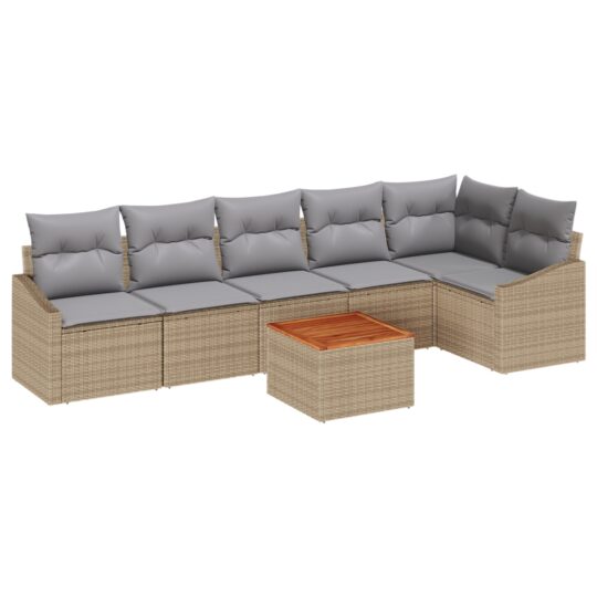 3347840 2 Set de canapele pentru grădină cu pernă 7 pcs Bej Rattan poli 3347840 2