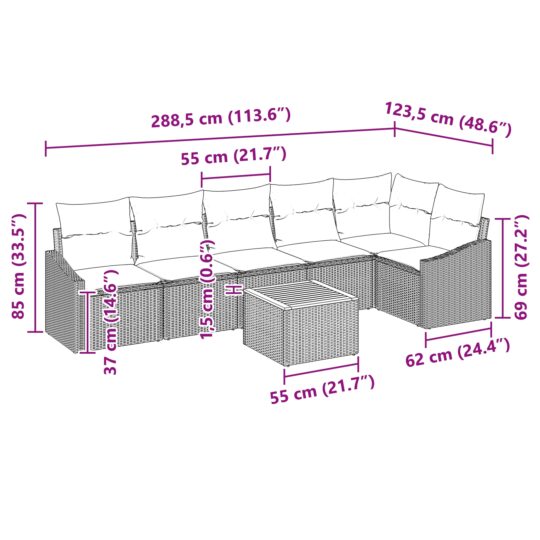 3347840 9 Set de canapele pentru grădină cu pernă 7 pcs Bej Rattan poli 3347840 9