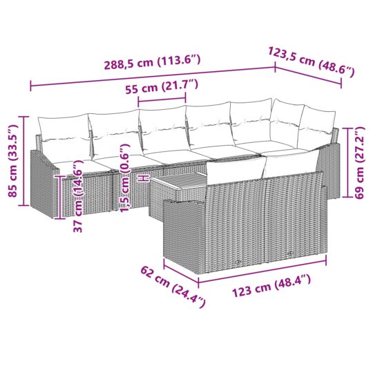 3347845 9 Set de canapele pentru grădină cu pernă 9 pcs Negru Rattan poli 3347845 9