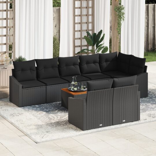 Set de canapele pentru grădină cu pernă 9 pcs Negru Rattan poli