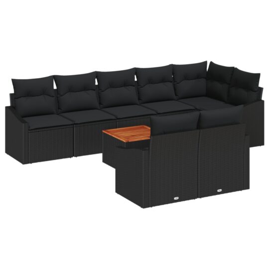 Alternative view of Set de canapele pentru grădină cu pernă 9 pcs Negru Rattan poli
