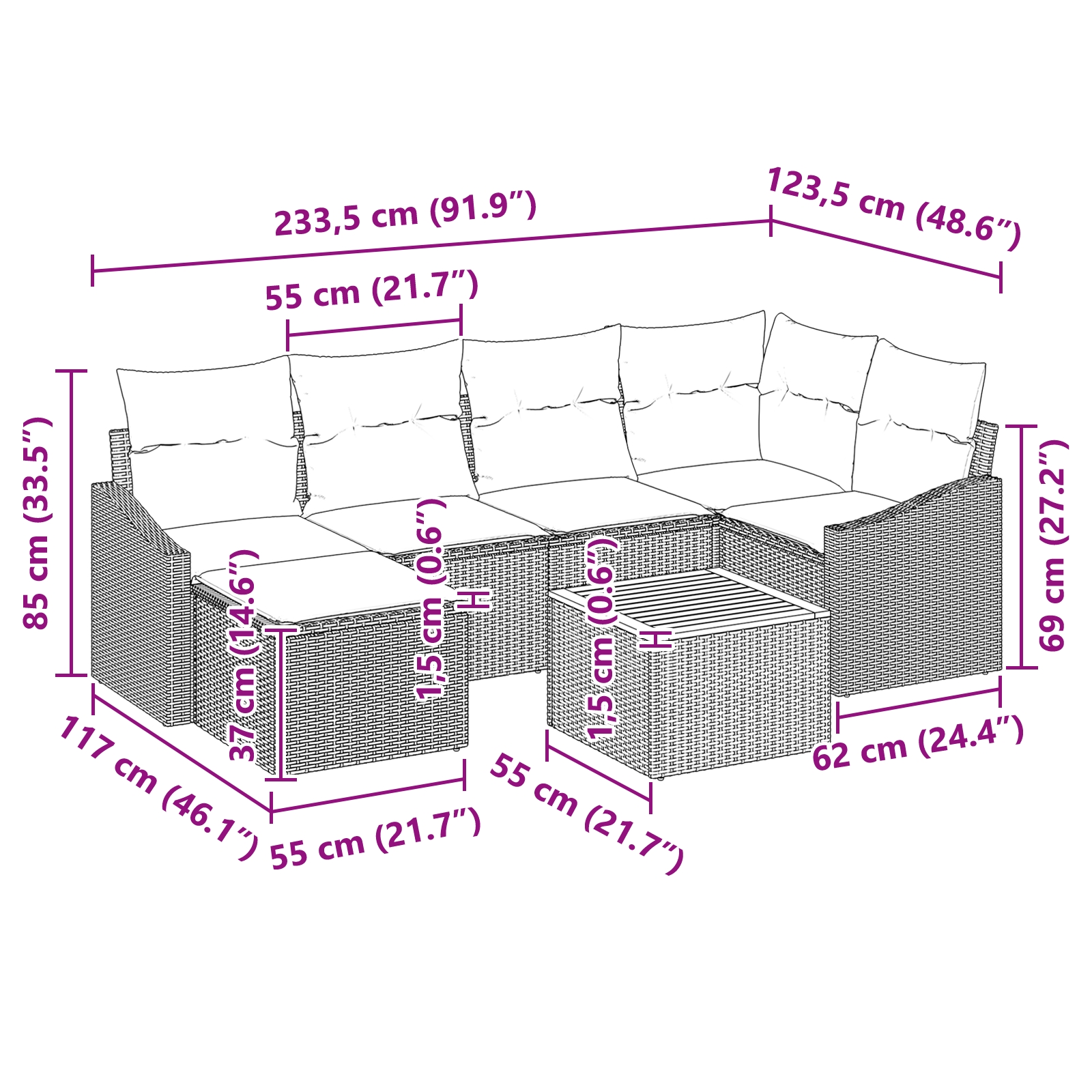 3347855 10 Set de canapele pentru grădină cu pernă 7 pcs Bej Rattan poli Set de canapele pentru grădină cu pernă 7 pcs Bej Rattan poli - imagine 10