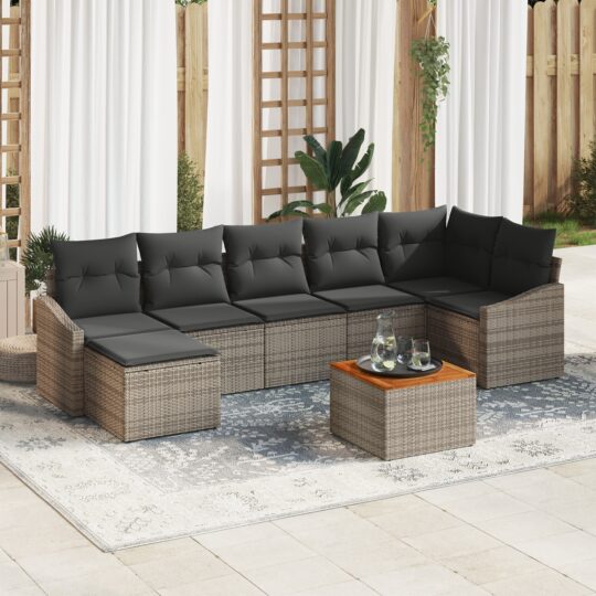 Set de canapele pentru grădină cu pernă 8 pcs Gri Rattan poli