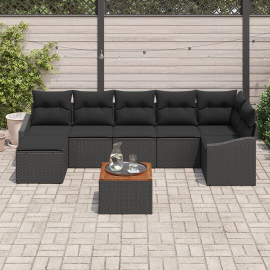 3347863 3 Set de canapele pentru grădină cu pernă 8 pcs Negru Rattan poli 3347863 3