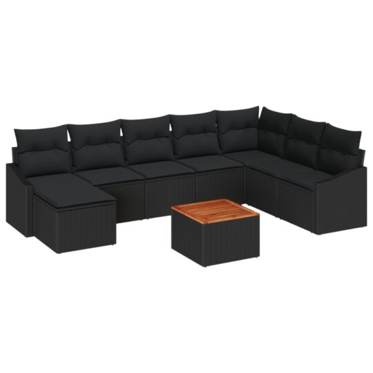 Alternative view of Set de canapele pentru grădină cu pernă 9 pcs Negru Rattan poli