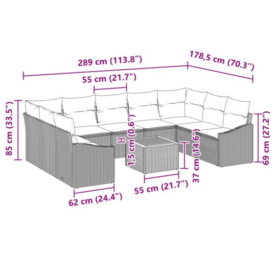 3347875 9 Set de canapele pentru grădină cu pernă 10 pcs Bej Rattan poli 3347875 9