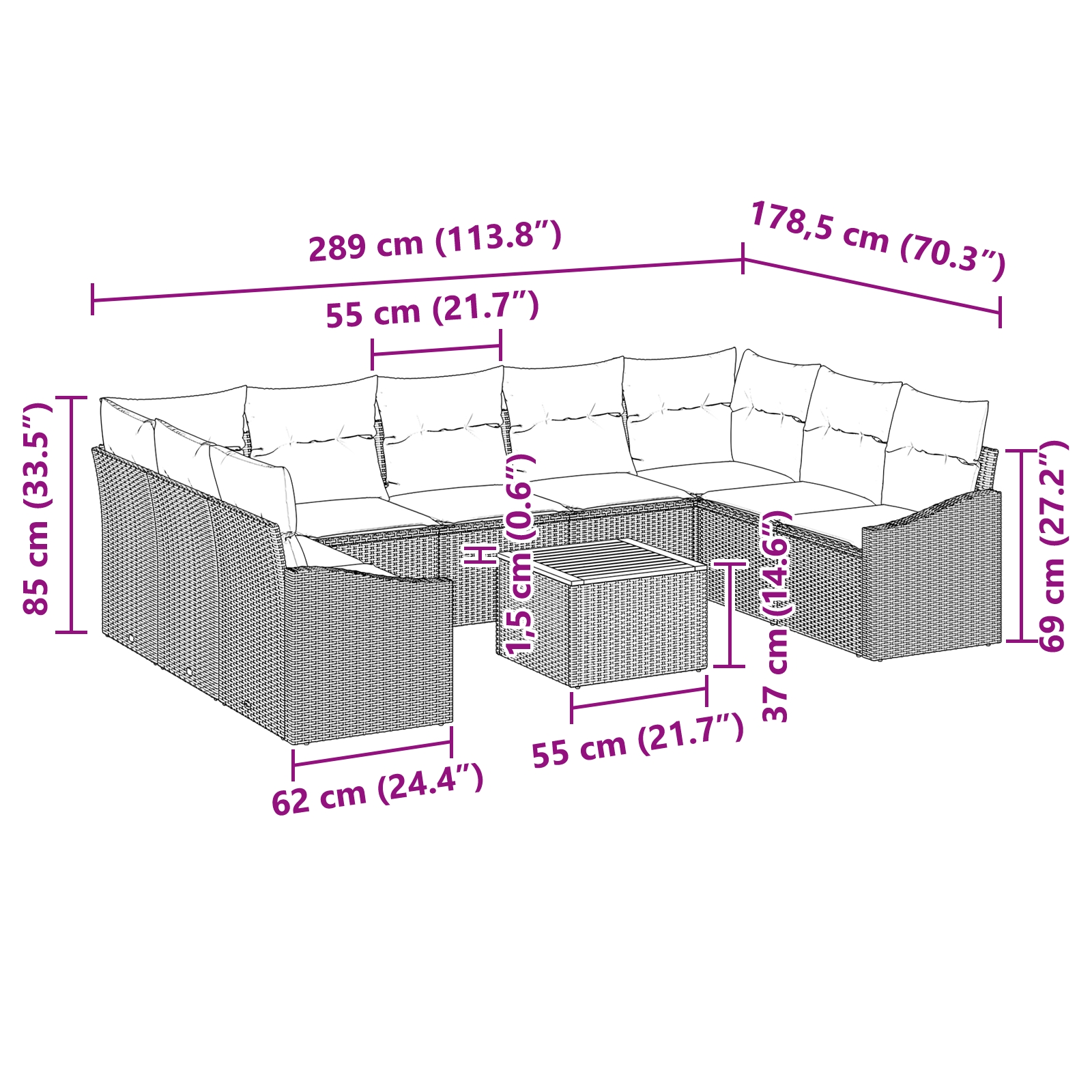 3347875 9 Set de canapele pentru grădină cu pernă 10 pcs Bej Rattan poli Set de canapele pentru grădină cu pernă 10 pcs Bej Rattan poli - imagine 9