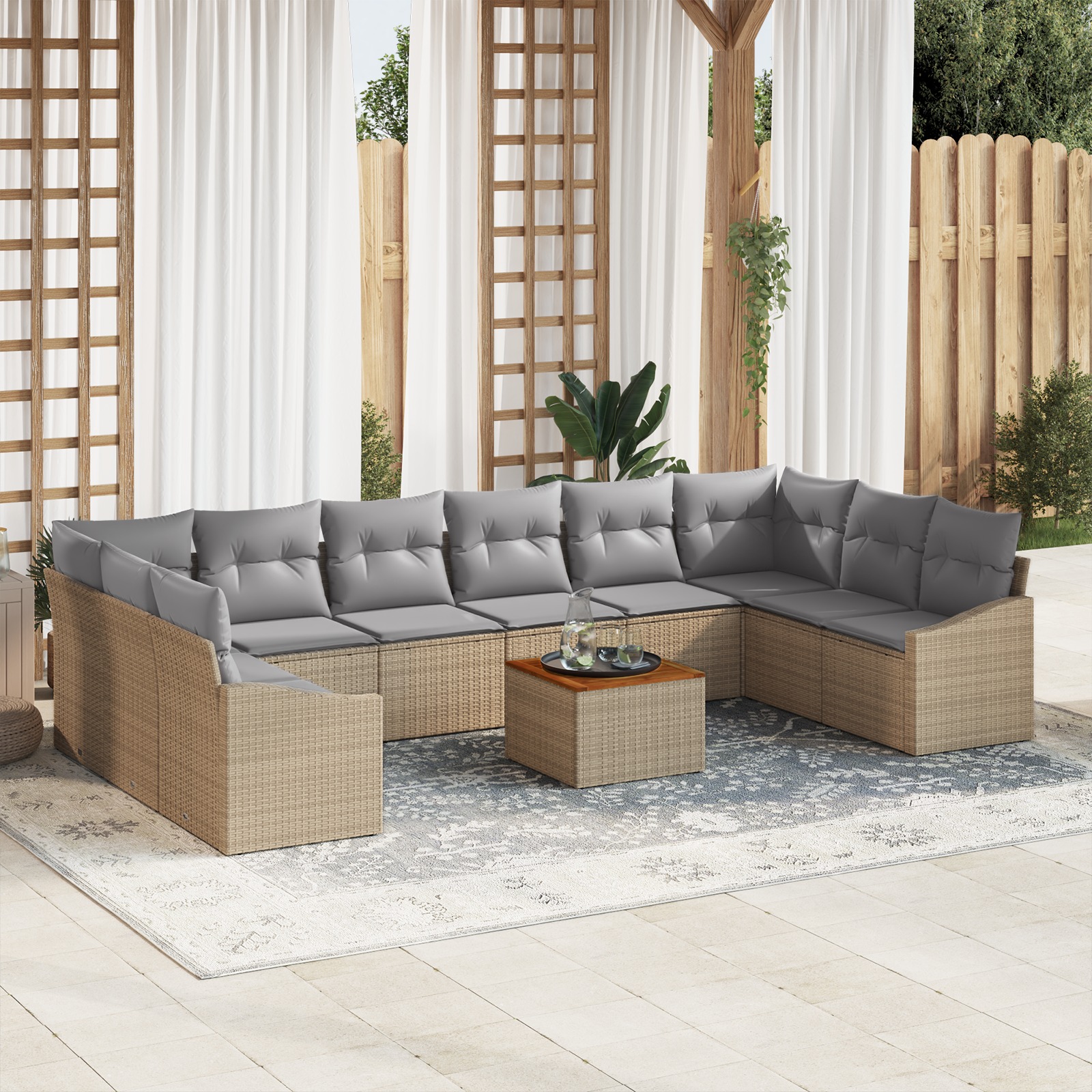 3347882 1 Set de canapele pentru grădină cu pernă 11 pcs Bej Rattan poli Set de canapele pentru grădină cu pernă 11 pcs Bej Rattan poli