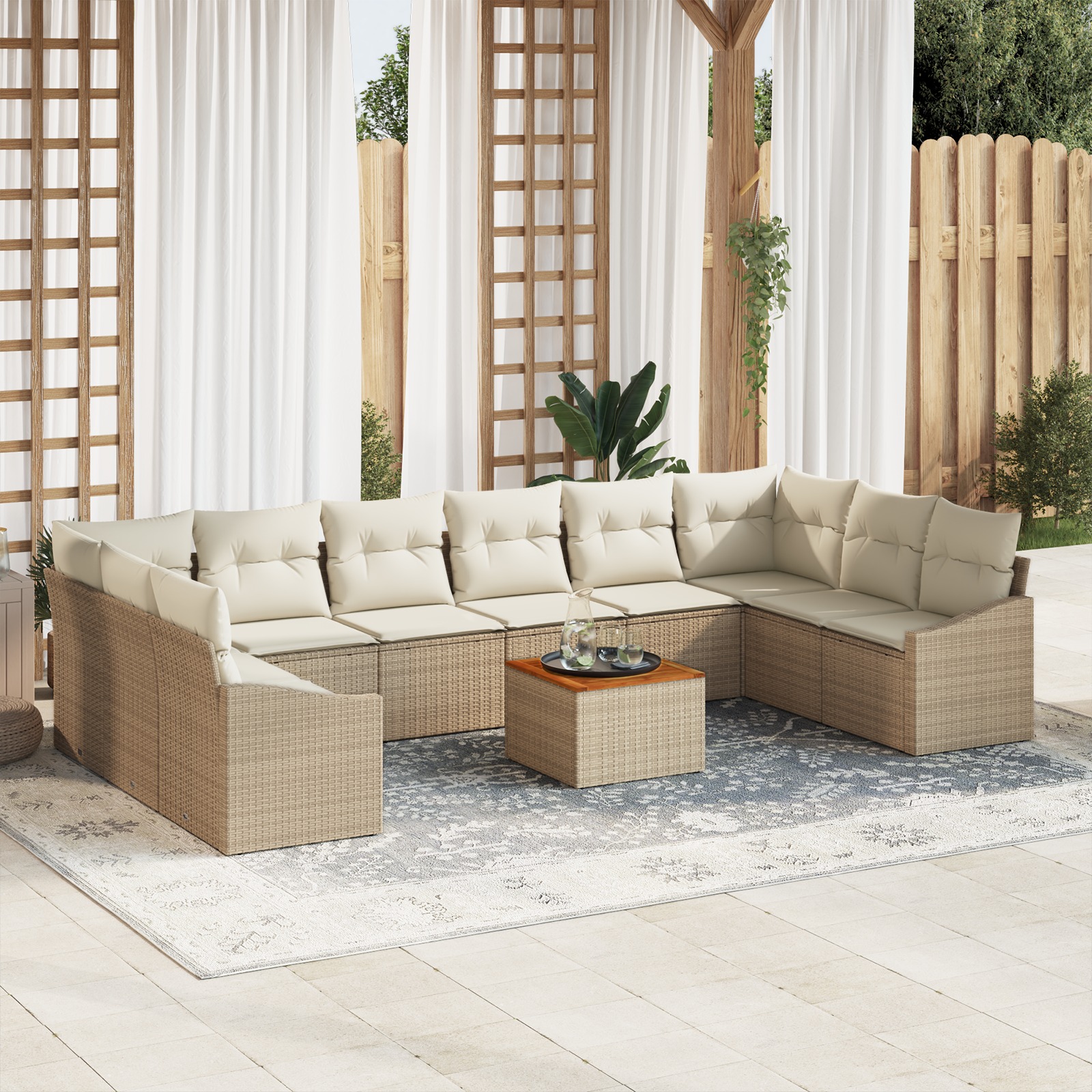 3347883 1 Set de canapele pentru grădină cu pernă 11 pcs Bej Rattan poli Set de canapele pentru grădină cu pernă 11 pcs Bej Rattan poli