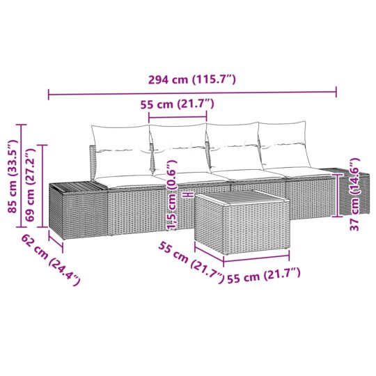3347888 8 Set de canapele pentru grădină cu pernă 5 pcs Gri Rattan poli 3347888 8