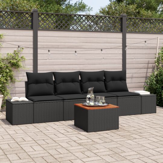 Set de canapele pentru grădină cu pernă 5 pcs Negru Rattan poli