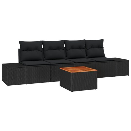 Alternative view of Set de canapele pentru grădină cu pernă 5 pcs Negru Rattan poli