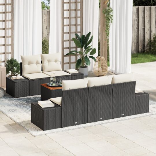Set de canapele pentru grădină cu pernă 6 pcs Negru Rattan poli