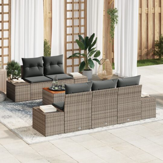 Set de canapele pentru grădină cu pernă 6 pcs Gri Rattan poli