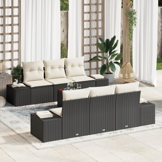 Set de canapele pentru grădină cu pernă 7 pcs Negru Rattan poli