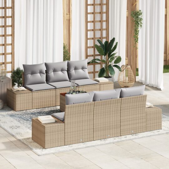 Set de canapele pentru grădină cu pernă 7 pcs Bej Rattan poli