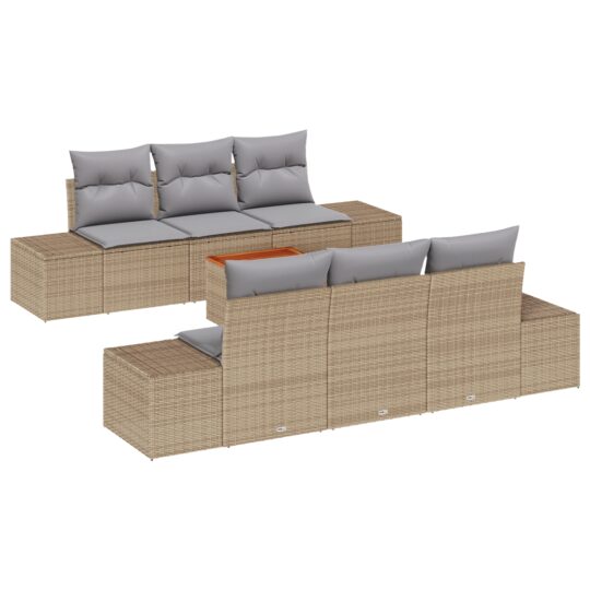 Alternative view of Set de canapele pentru grădină cu pernă 7 pcs Bej Rattan poli
