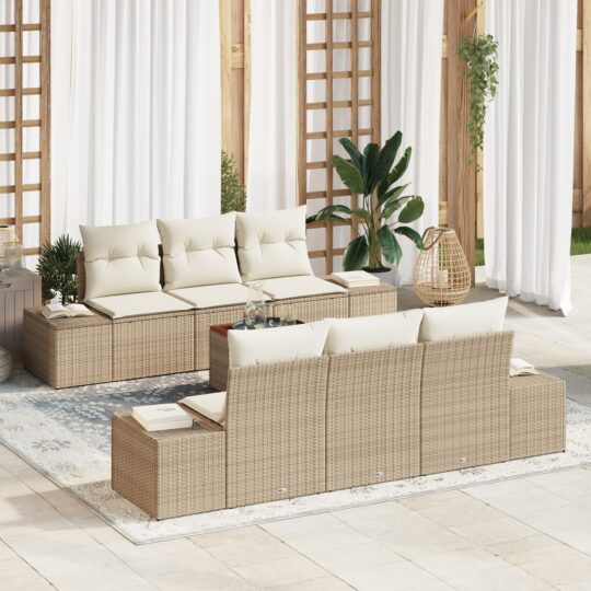 Set de canapele pentru grădină cu pernă 7 pcs Bej Rattan poli