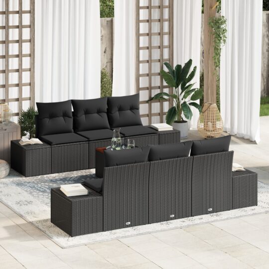 Set de canapele pentru grădină cu pernă 7 pcs Negru Rattan poli