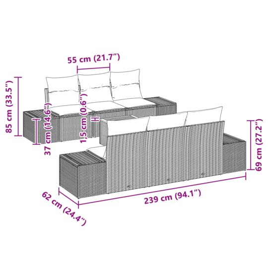 3347905 8 Set de canapele pentru grădină cu pernă 7 pcs Negru Rattan poli 3347905 8