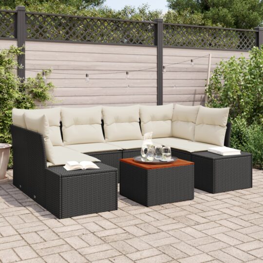 Set de canapele pentru grădină cu pernă 7 pcs Negru Rattan poli