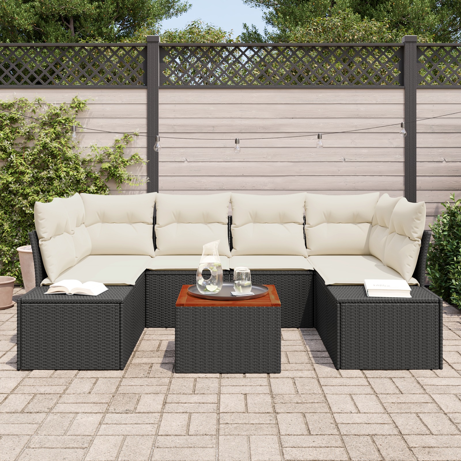 3347908 3 Set de canapele pentru grădină cu pernă 7 pcs Negru Rattan poli Set de canapele pentru grădină cu pernă 7 pcs Negru Rattan poli - imagine 3