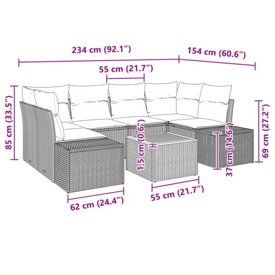 3347908 9 Set de canapele pentru grădină cu pernă 7 pcs Negru Rattan poli 3347908 9