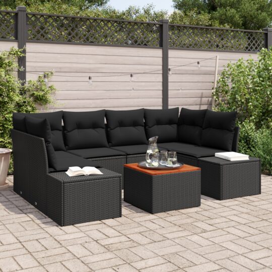 Set de canapele pentru grădină cu pernă 7 pcs Negru Rattan poli