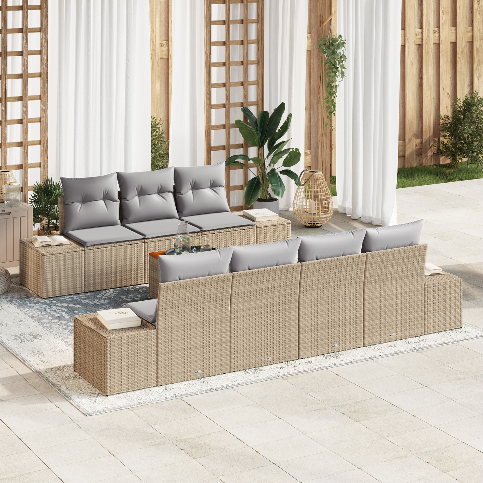 3347917 1 Set de canapele pentru grădină cu pernă 8 pcs Bej Rattan poli Set de canapele pentru grădină cu pernă 8 pcs Bej Rattan poli