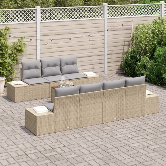 3347917 3 Set de canapele pentru grădină cu pernă 8 pcs Bej Rattan poli 3347917 3