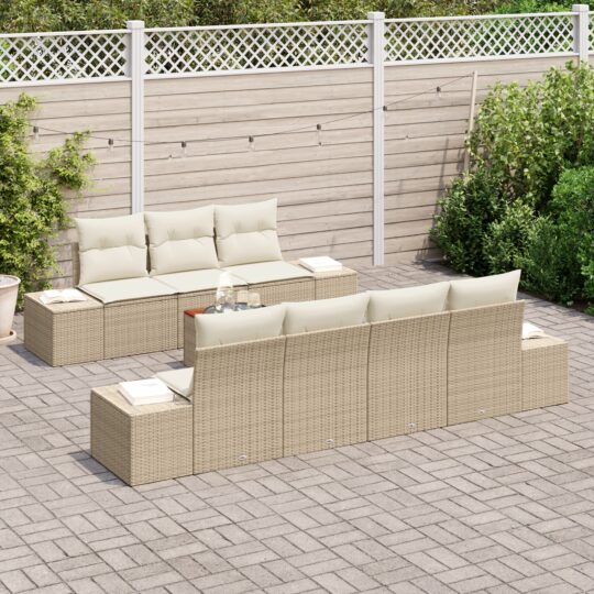 3347918 3 Set de canapele pentru grădină cu pernă 8 pcs Bej Rattan poli 3347918 3