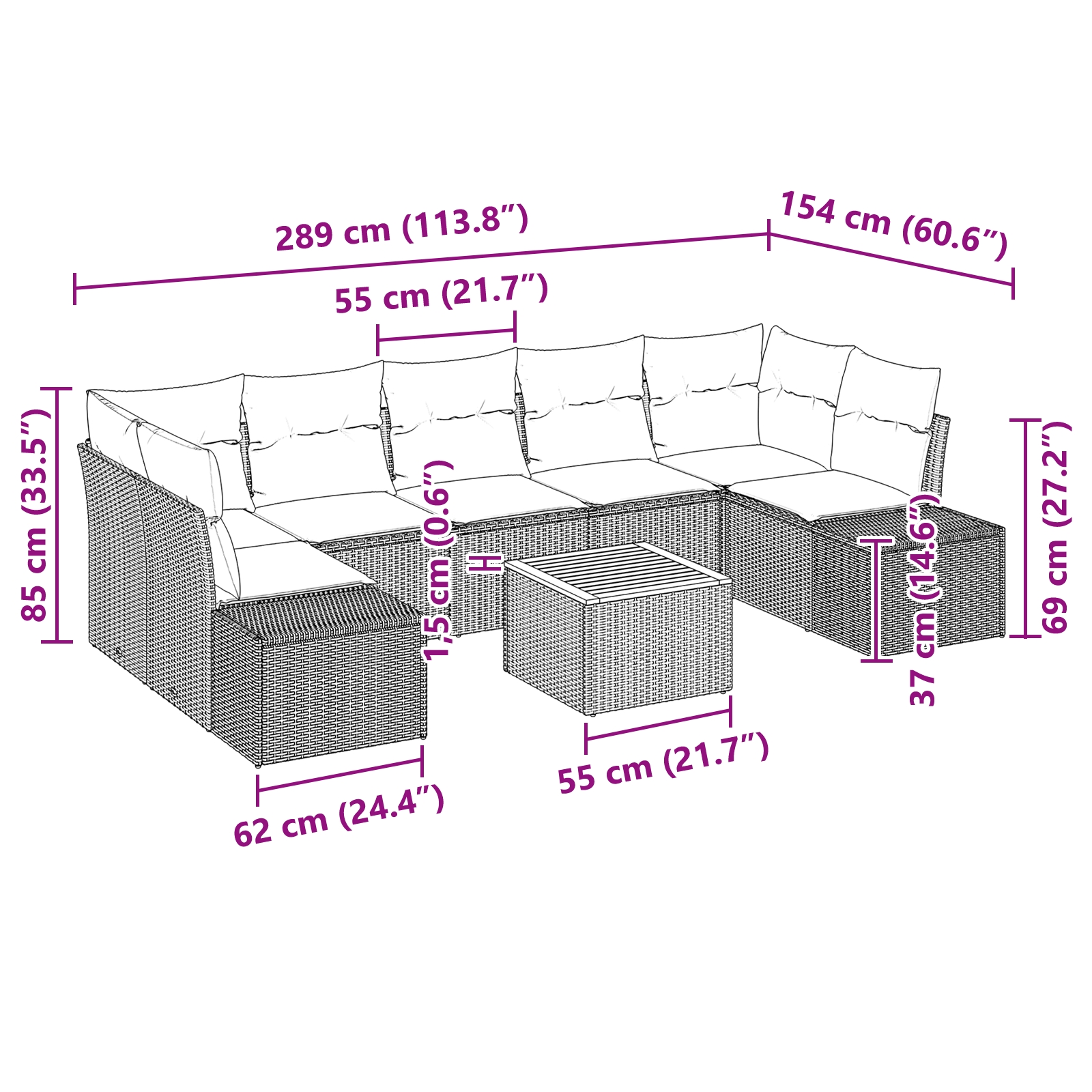 3347923 9 Set de canapele pentru grădină cu pernă 8 pcs Gri Rattan poli Set de canapele pentru grădină cu pernă 8 pcs Gri Rattan poli - imagine 9