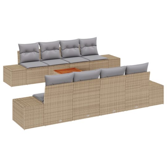 Alternative view of Set de canapele pentru grădină cu pernă 9 pcs Bej Rattan poli