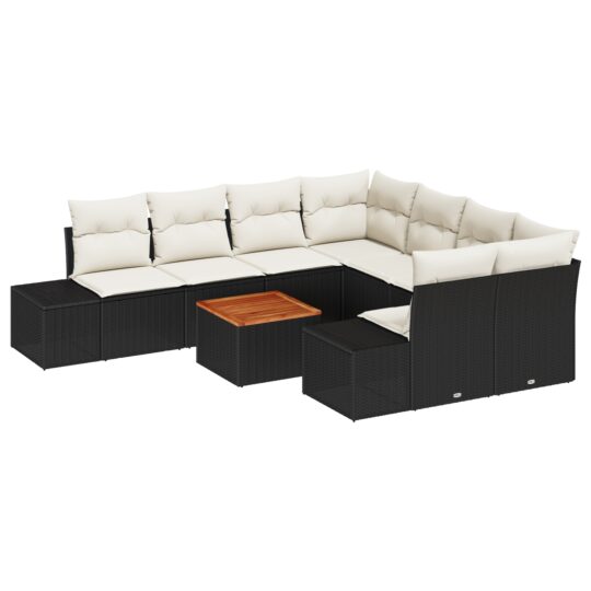 Alternative view of Set de canapele pentru grădină cu pernă 9 pcs Negru Rattan poli