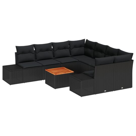 Alternative view of Set de canapele pentru grădină cu pernă 9 pcs Negru Rattan poli